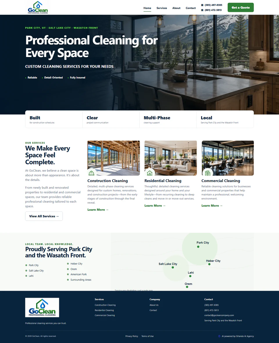 Redesigned GoClean Company homepage